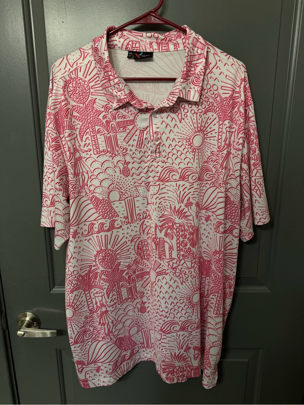 Yatta Golf Men’s XXL Pink White Tropical Print Performance Polo Shirt